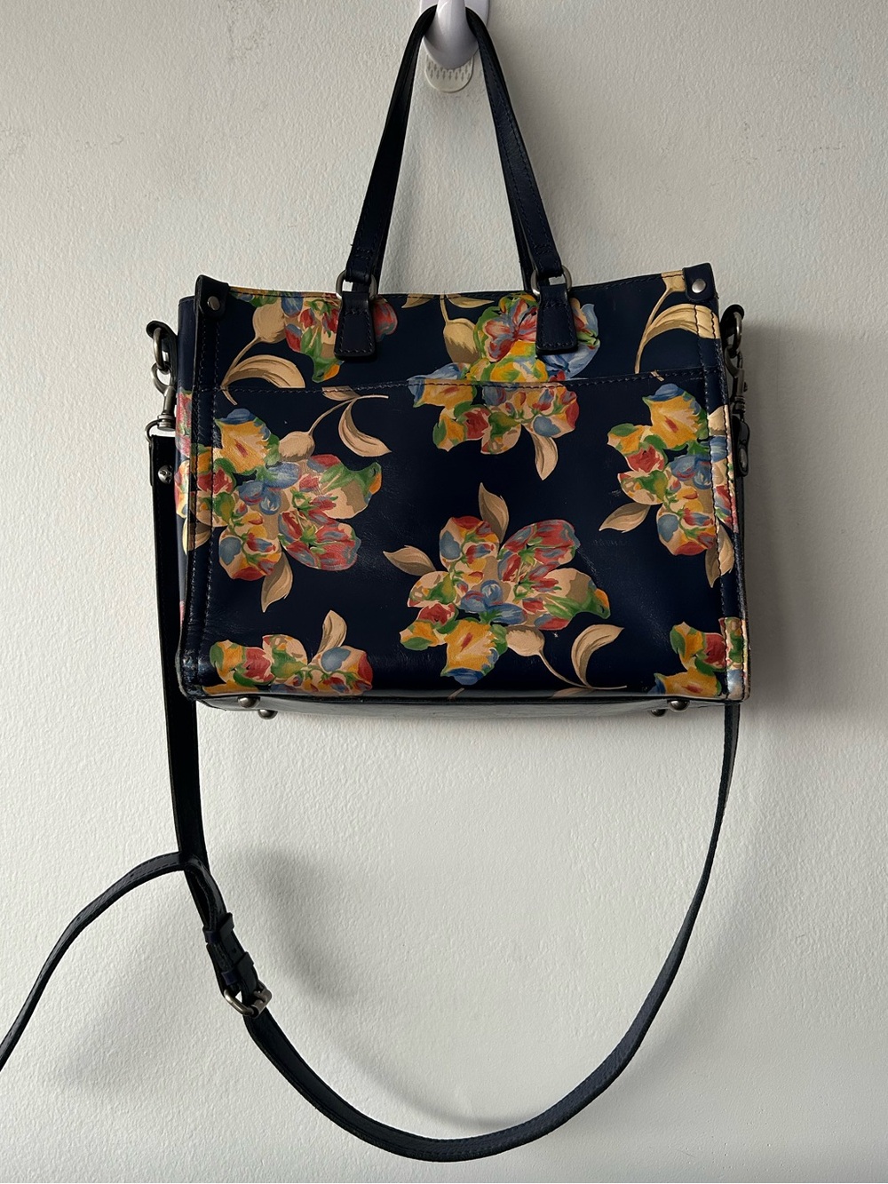 Floral Print Navy Crossbody Tote